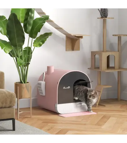 Arenero para Gatos Caja de Arena Cerrada para Gatos con Bandeja Extraíble Pala y Filtro 43x44x47 cm Rosa