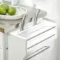 Mueble Auxiliar de Cocina Moderno con 4 Ruedas 1 Cajón 1 Toallero Especiero y Estante Ajustable 83,5x45,7x90,5 cm Blanco
