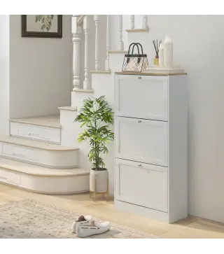 Mueble Zapatero Moderno con 3 Cajones Abatibles y Estantes Ajustables para 18 Pares de Zapatos 60x23,5x115 cm Blanco