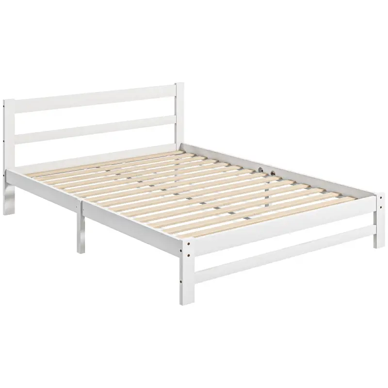 Marco de Cama de Madera 195x141 cm Estructura de Cama Doble para Colchón de 135x190 cm (no incluido) Carga 300 kg Blanco