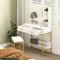 Tocador de Maquillaje con Luz y Taburete Mesa de Maquillaje con 2 Cajones y Estantes de Almacenamiento Blanco