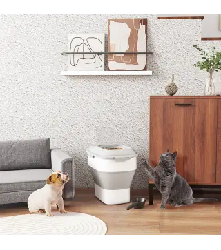 Contenedor de Comida para Perros 25L con Ruedas Taza Medidora Cuenco Plegable y Cuchara Gris