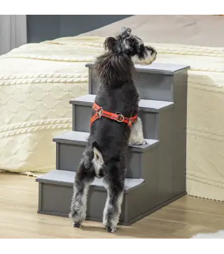 Escalera para Mascotas Escalones para Perros Gatos con Acolchados Desmontables Carga 30 kg 40x59x54,2 cm Gris
