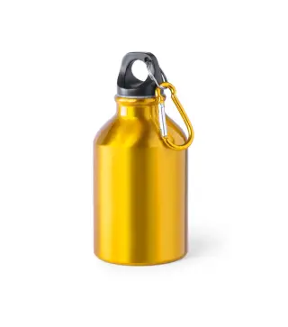BIDÓN ALUMINIO 330 ML CON TAPÓN Y MOSQUETÓN AMARILLO