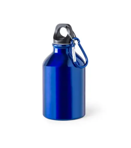 BIDÓN ALUMINIO 330 ML CON TAPÓN Y MOSQUETÓN AZUL