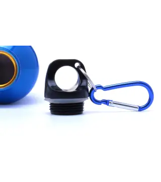 BIDÓN ALUMINIO 330 ML CON TAPÓN Y MOSQUETÓN AZUL