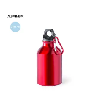 BIDÓN ALUMINIO 330 ML CON TAPÓN Y MOSQUETÓN ROJO