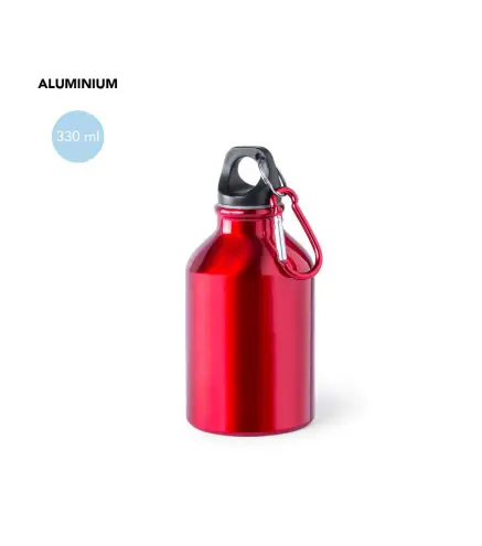 BIDÓN ALUMINIO 330 ML CON TAPÓN Y MOSQUETÓN ROJO
