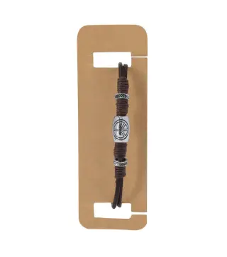 PULSERA DE PIEL MARRÓN SIMBOLO DE LA PAZ