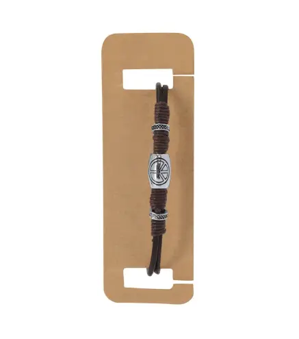 PULSERA DE PIEL MARRÓN SIMBOLO DE LA PAZ