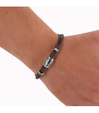 PULSERA DE PIEL MARRÓN SIMBOLO DE LA PAZ