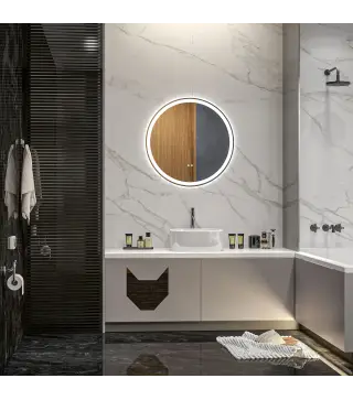 Espejo para Baño Redondo Ø60 cm con Luces LED Ajustable Antivaho Función de Memoria e Interruptor Táctil Plata