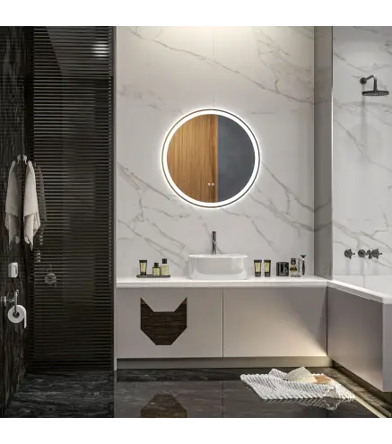 Espejo para Baño Redondo Ø60 cm con Luces LED Ajustable Antivaho Función de Memoria e Interruptor Táctil Plata
