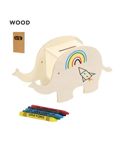 HUCHA MADERA PARA COLOREAR CON 5 CERAS