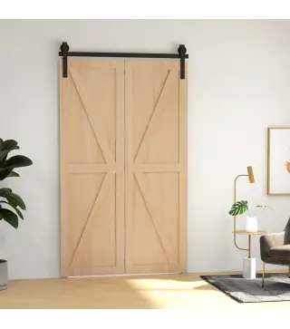 4FT/122CM Herrajes para Puerta Corredera Plegable para 2 Puertas con Riel para Granero Negro