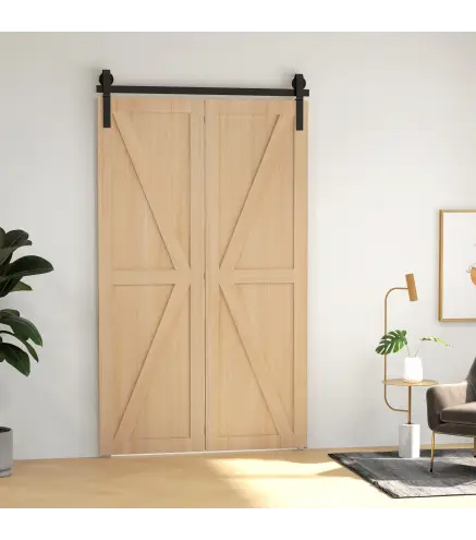 4FT/122CM Herrajes para Puerta Corredera Plegable para 2 Puertas con Riel para Granero Negro