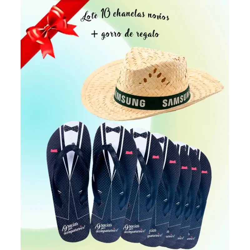 LOTE 10 CHANCLAS NOVIO + GORRO DE REGALO