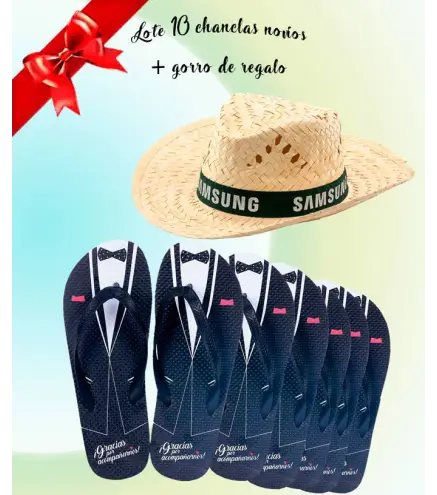 LOTE 10 CHANCLAS NOVIO + GORRO DE REGALO
