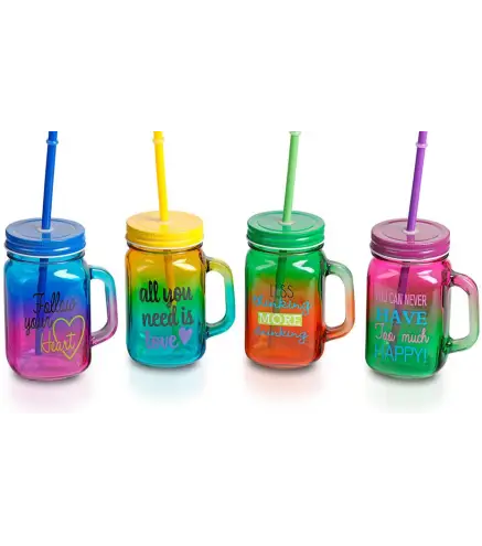 JARRA DE CRISTAL CON CAÑA MULTICOLOR ALL YOU NEED