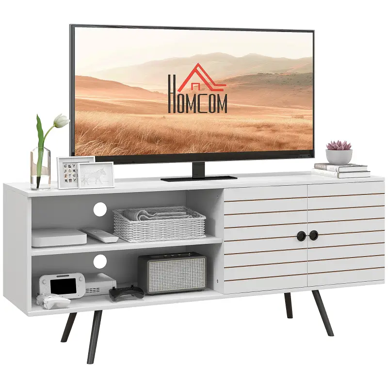 Mueble de TV para Televisores de 65 Pulgadas Moderno con 2 Estantes Abiertos y 1 Estante Ajustable 145x38x65 cm Blanco