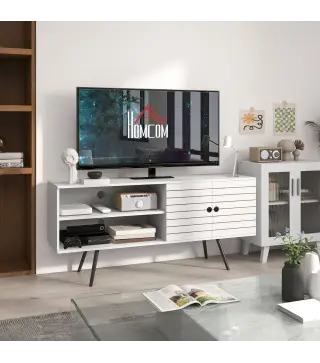 Mueble de TV para Televisores de 65 Pulgadas Moderno con 2 Estantes Abiertos y 1 Estante Ajustable 145x38x65 cm Blanco