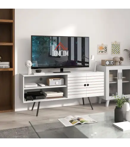 Mueble de TV para Televisores de 65 Pulgadas Moderno con 2 Estantes Abiertos y 1 Estante Ajustable 145x38x65 cm Blanco