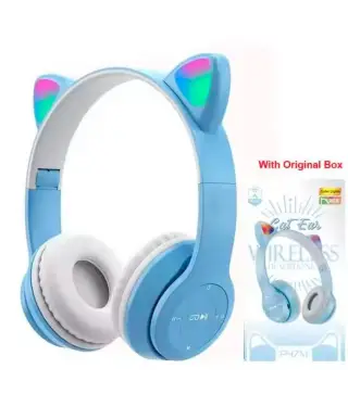 CASCOS AURICULARES OREJAS INALÁMBRICOS AZUL+CAJA