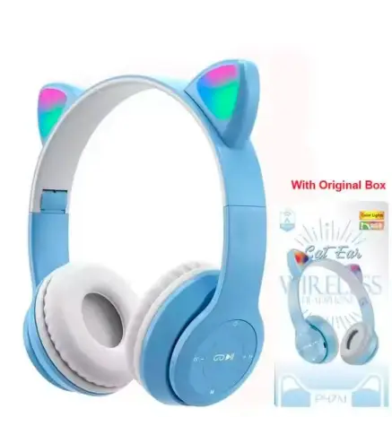 CASCOS AURICULARES OREJAS INALÁMBRICOS AZUL+CAJA