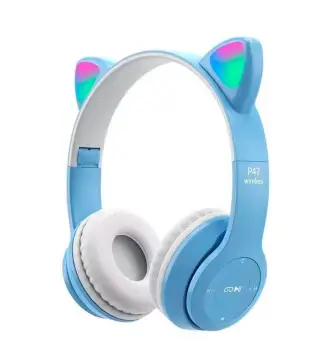 CASCOS AURICULARES OREJAS INALÁMBRICOS AZUL+CAJA