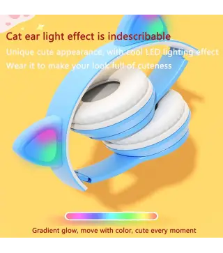 CASCOS AURICULARES OREJAS INALÁMBRICOS AZUL+CAJA