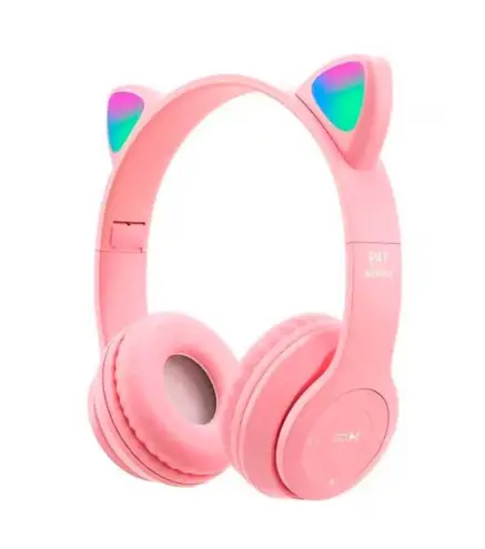 CASCOS AURICULARES OREJAS INALÁMBRICOS ROSA+CAJA