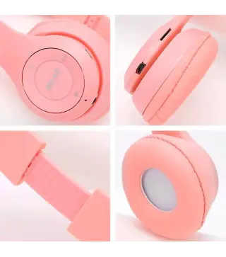 CASCOS AURICULARES OREJAS INALÁMBRICOS ROSA+CAJA
