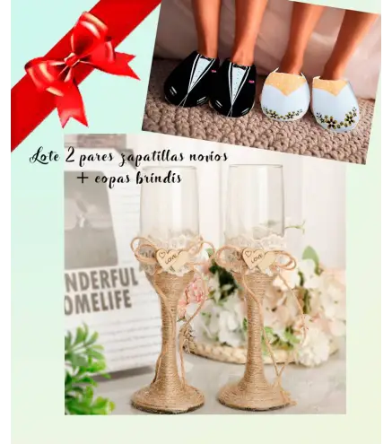 LOTE 2 PARES ZAPATILLAS NOVIOS + 2823 COPAS