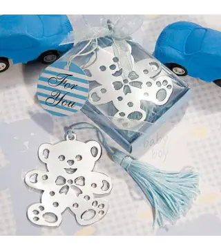 SIMPÁTICO OSITO PUNTO DE LIBRO EN ESTUCHE AZUL