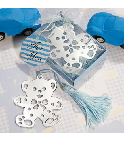 SIMPÁTICO OSITO PUNTO DE LIBRO EN ESTUCHE AZUL