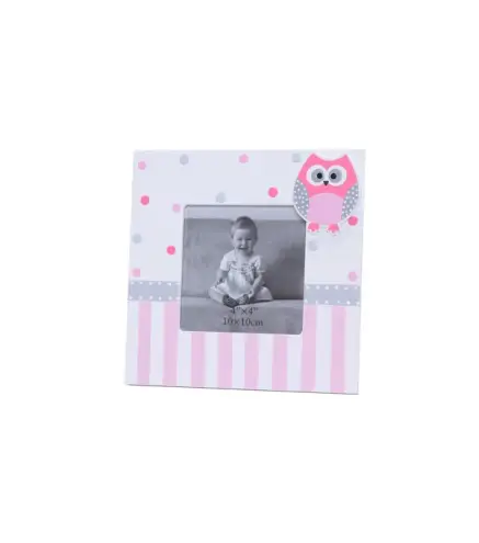 PORTAFOTOS CUADRADO CON MOTIVO BUHOS ROSA