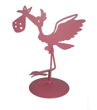 FIGURA PASTEL METÁLICA CIGÜEÑA ROSA