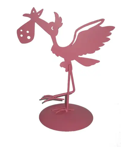 FIGURA PASTEL METÁLICA CIGÜEÑA ROSA