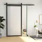6,6FT/200cm Kit de Accesorios para Puerta Corrediza con Amortiguador sin Perforación y 2 Rieles para Granero Negro