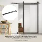 6,6FT/200cm Kit de Accesorios para Puerta Corrediza con Amortiguador sin Perforación y 2 Rieles para Granero Negro