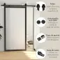 6,6FT/200cm Kit de Accesorios para Puerta Corrediza con Amortiguador sin Perforación y 2 Rieles para Granero Negro