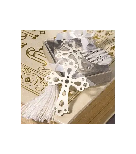 PUNTO DE LIBRO CRUZ CON BORLA EN CAJITA DE REGALO