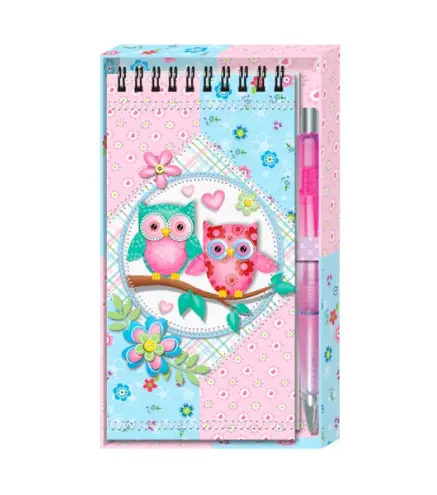 LIBRETA + BOLÍGRAFO BÚHOS EN CAJA REGALO