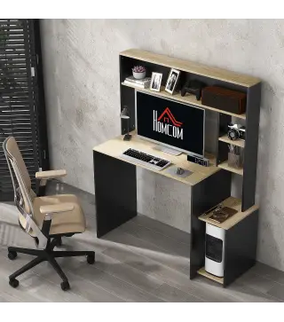 Mesa de Ordenador con Estantes Escritorio con Estanterías Soporte para Monitor CPU 114x45x138 cm Gris y Natural