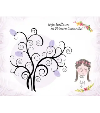 LIENZO ÁRBOLES DE HUELLAS PARA COMUNIONES NIÑA