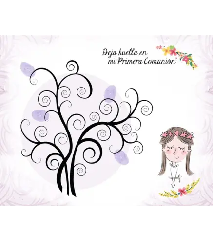 LIENZO ÁRBOLES DE HUELLAS PARA COMUNIONES NIÑA