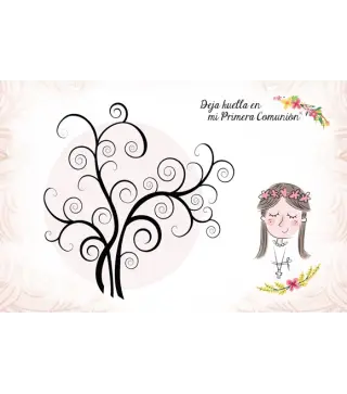 LIENZO ÁRBOLES DE HUELLAS PARA COMUNIONES NIÑA