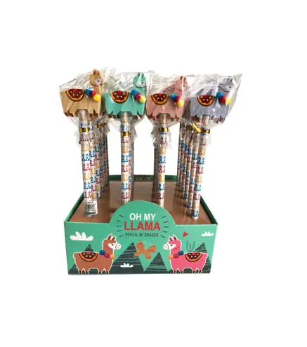 LOTE 24 LÁPICES DE MADERA CON BORRADOR "LLAMAS"