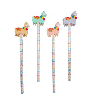 LOTE 24 LÁPICES DE MADERA CON BORRADOR "LLAMAS"