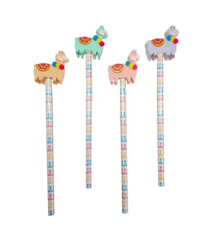 LOTE 24 LÁPICES DE MADERA CON BORRADOR "LLAMAS"